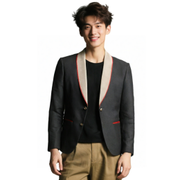 【Custom Bank Manager Suit Jacket】|Public Bank|Financial Services Industry|TR suit cloth|Charcoal grey with red-edged lapels|Red piping accents|Front double-breasted silver button design|Bank Suit Jacket Customization BS693 【Custom Bank Manager Suit Jacket】|Public Bank|Financial Services Industry|TR suit cloth|Charcoal grey with red-edged lapels|Red piping accents|Front double-breasted silver button design|Bank Suit Jacket Customization BS693